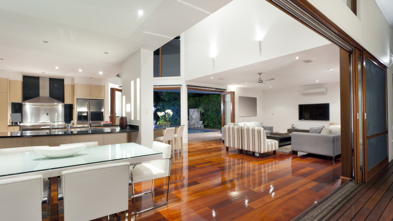 Luxurious home interior with large sliding doors